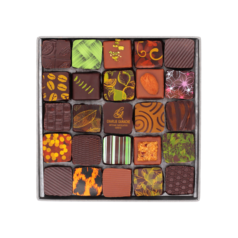 Charlie Ganache - Artisan Chocolatier - Genève - Suisse- Coffret Emotion Chocolats lait et noir - 50 pièces