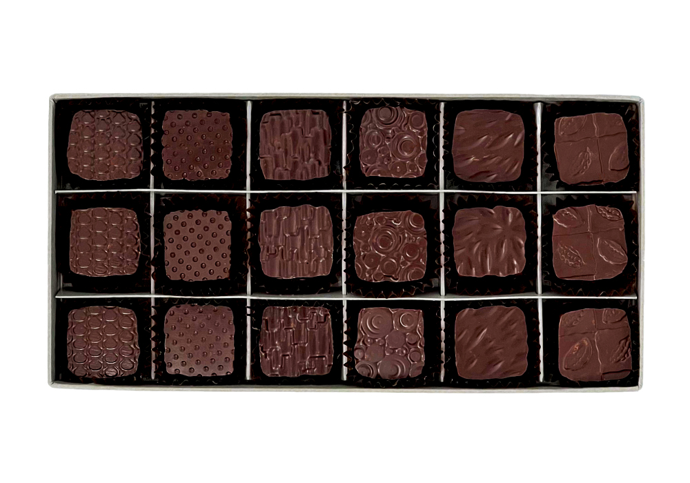 Charlie Ganache - Artisan Chocolatier - Genève Suisse - Coffret découverte - Chocolats noirs - 18 pièces