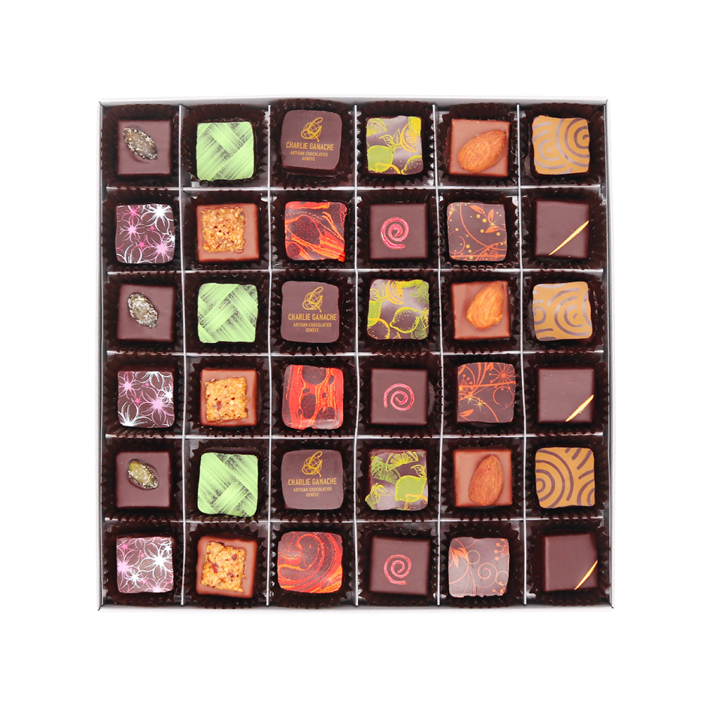 Charlie Ganache - Artisan Chocolatier - Genève - Suisse - Coffret prestige - Chocolats mixtes - 36 pièces