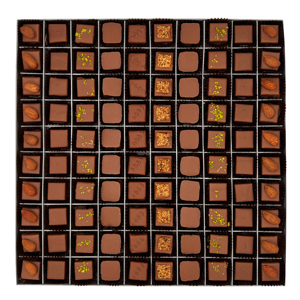 Charlie Ganache -Artisan Chocolatier - Genève - Suisse - Coffret Prestige - Chocolats au lait - 100 et 200 pièces